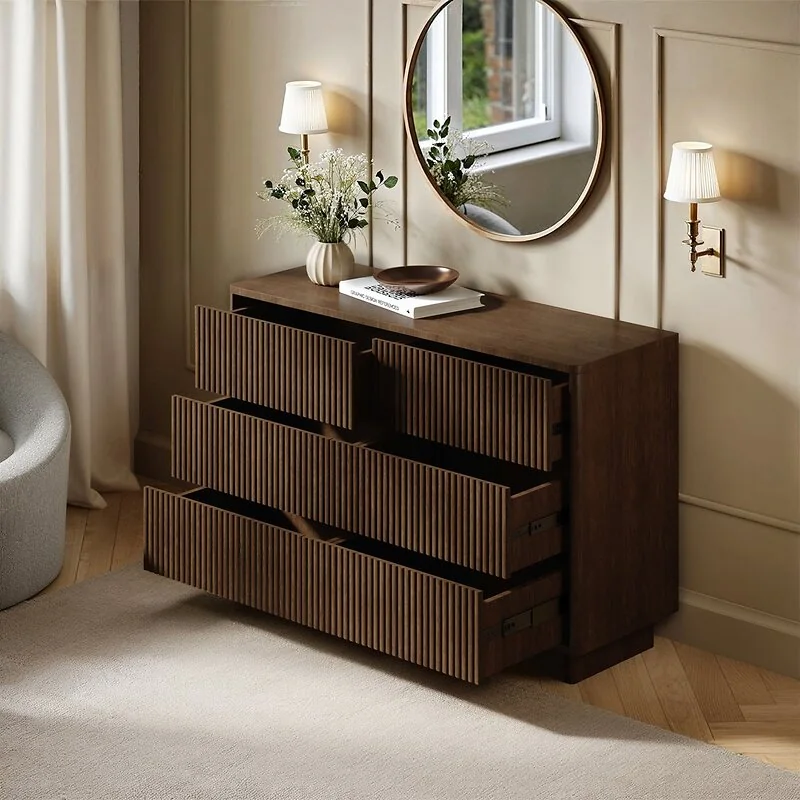 SOLACE+CO Velmor Ribbed Chest of 6 Drawers Walnut image 3