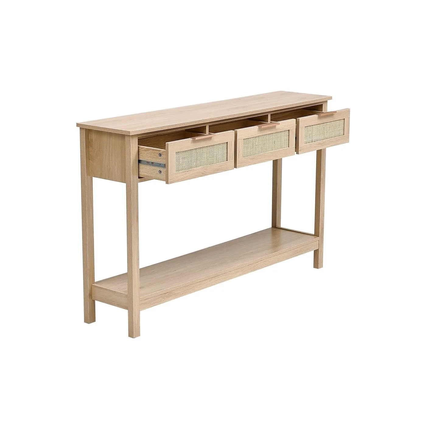 Living & Home Direct Rustic Wood Console Table with 3 Rattan Drawer image 7