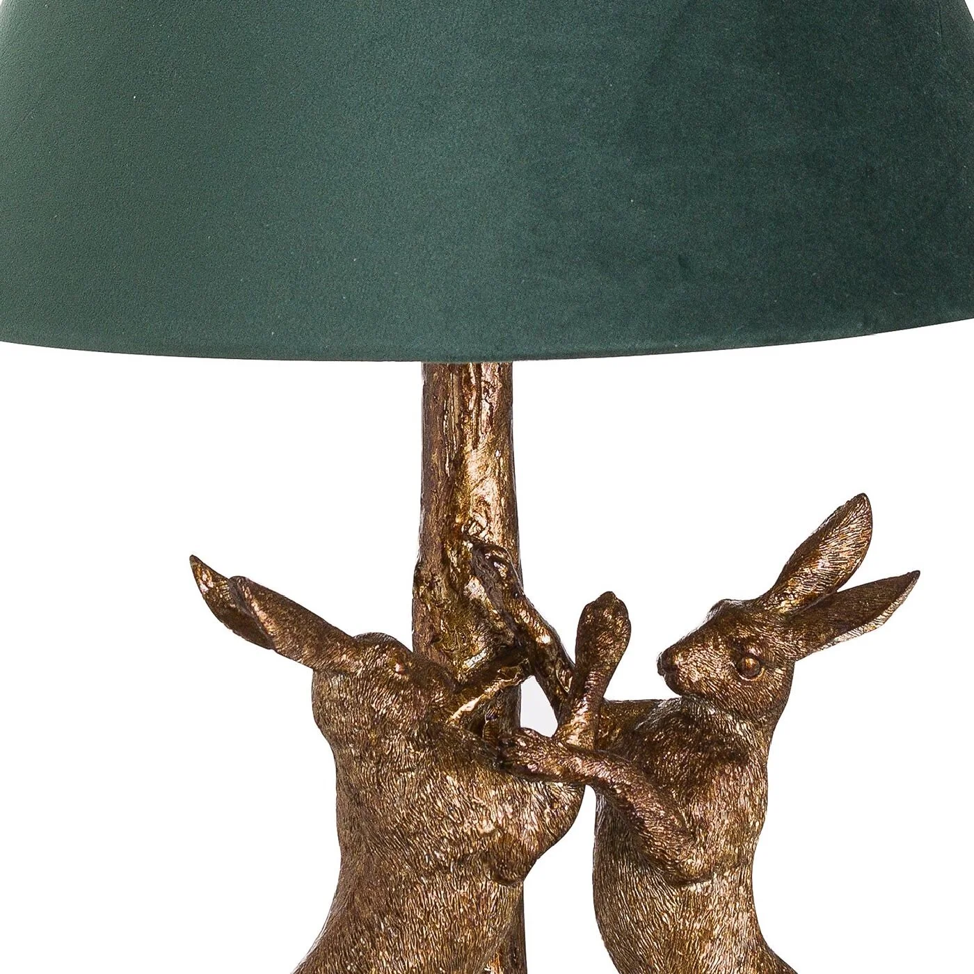 Antique Gold Marching Hares Lamp With Green Velvet Shade image 2