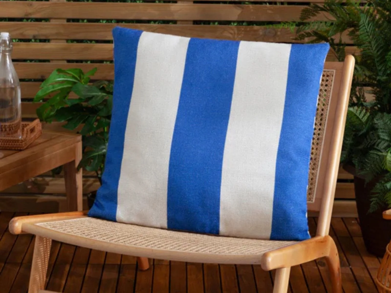 Furn Deck Stripe 59 x 59cm reversible striped outdoor cushion in multi polyester