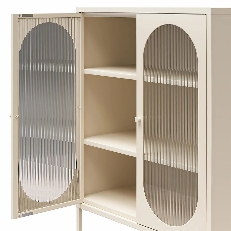Dorel Luna Accent Cabinet 2D Fluted Glass Parchme Met view 4
