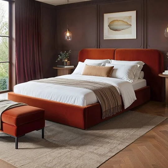 Solace+Co Lena Ottoman Bed Burnt Orange Velvet