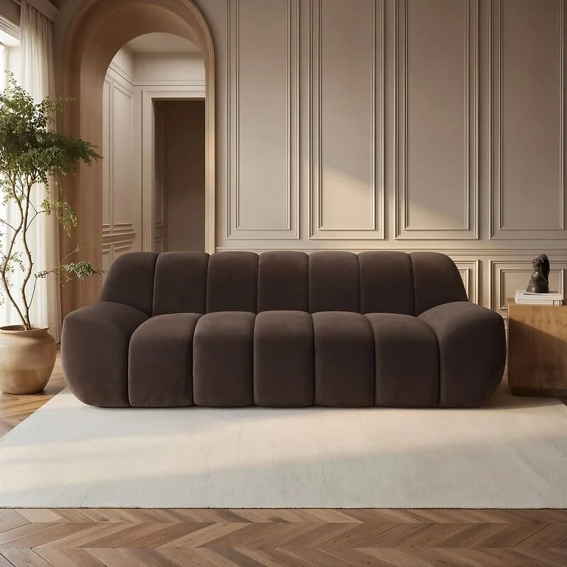 SOLACE+CO Macy Large 3 Seater Velvet Sofa Brown