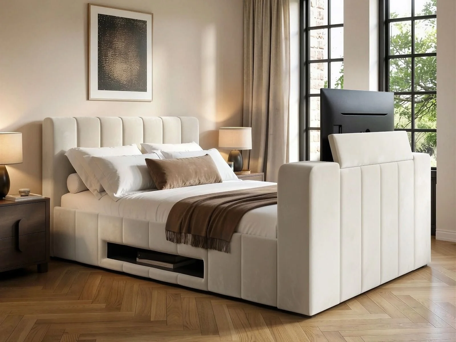 SOLACE+CO Langden TV Ottoman Bed with Side Lift Storage