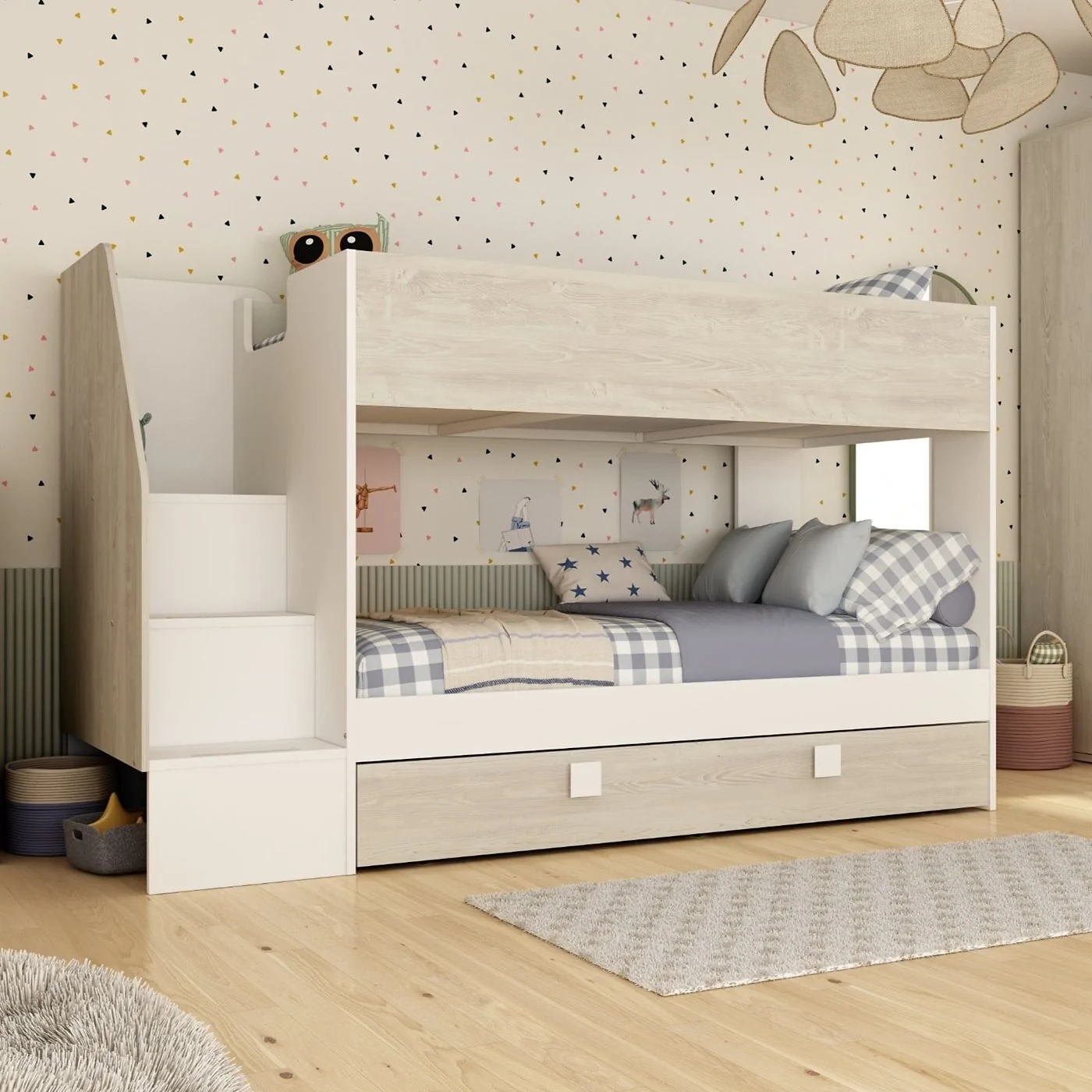 Trasman Easy Single Bunk Bed with Pull-Out Trundle White
