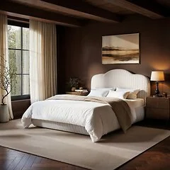 SOLACE+CO Skylynn Cloud Ottoman Kingsize Bed Brown Striped Woven Fabric