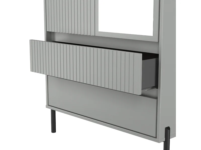 Tall slim wardrobe with mirror door and neutral color finish