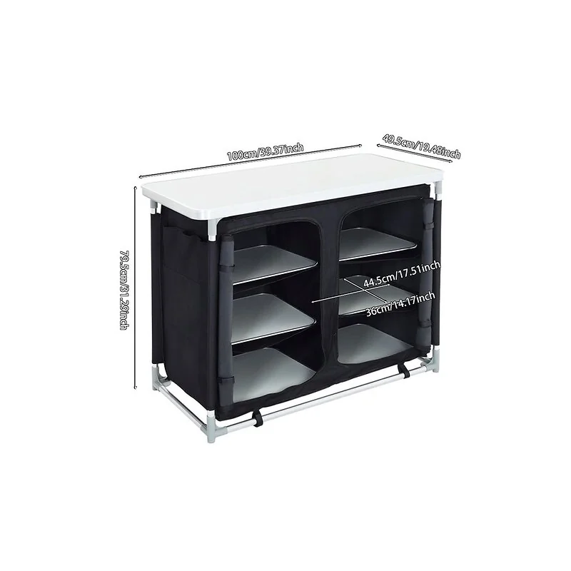 Living & Home Camping Kitchen Table Portable Cabinet Kitchen Storage Black image 11