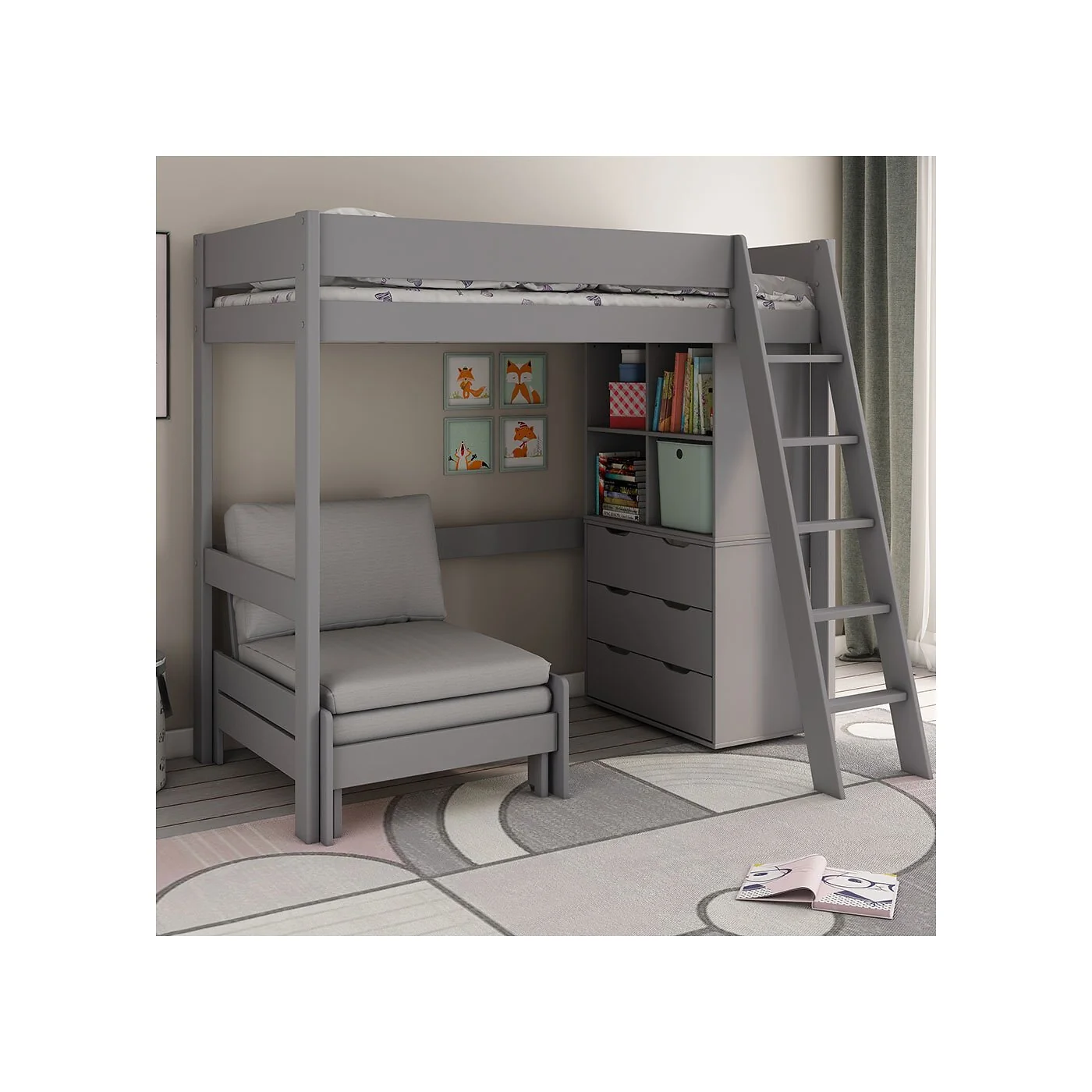 Kids Avenue Estella High Sleeper Bed with Sofa Bed  and Storage Drawers