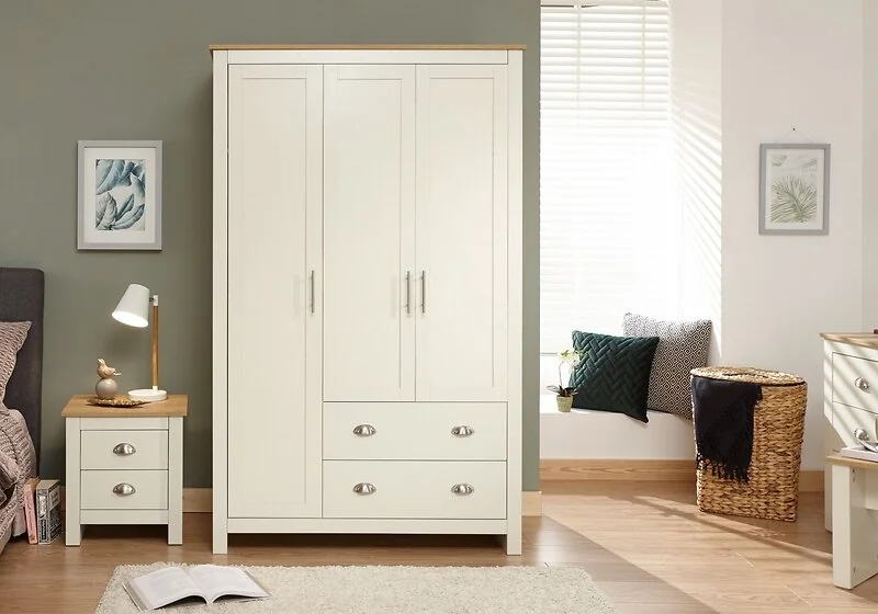 GFW Lancaster 3 door 2 drawer shaker wardrobe with oak effect