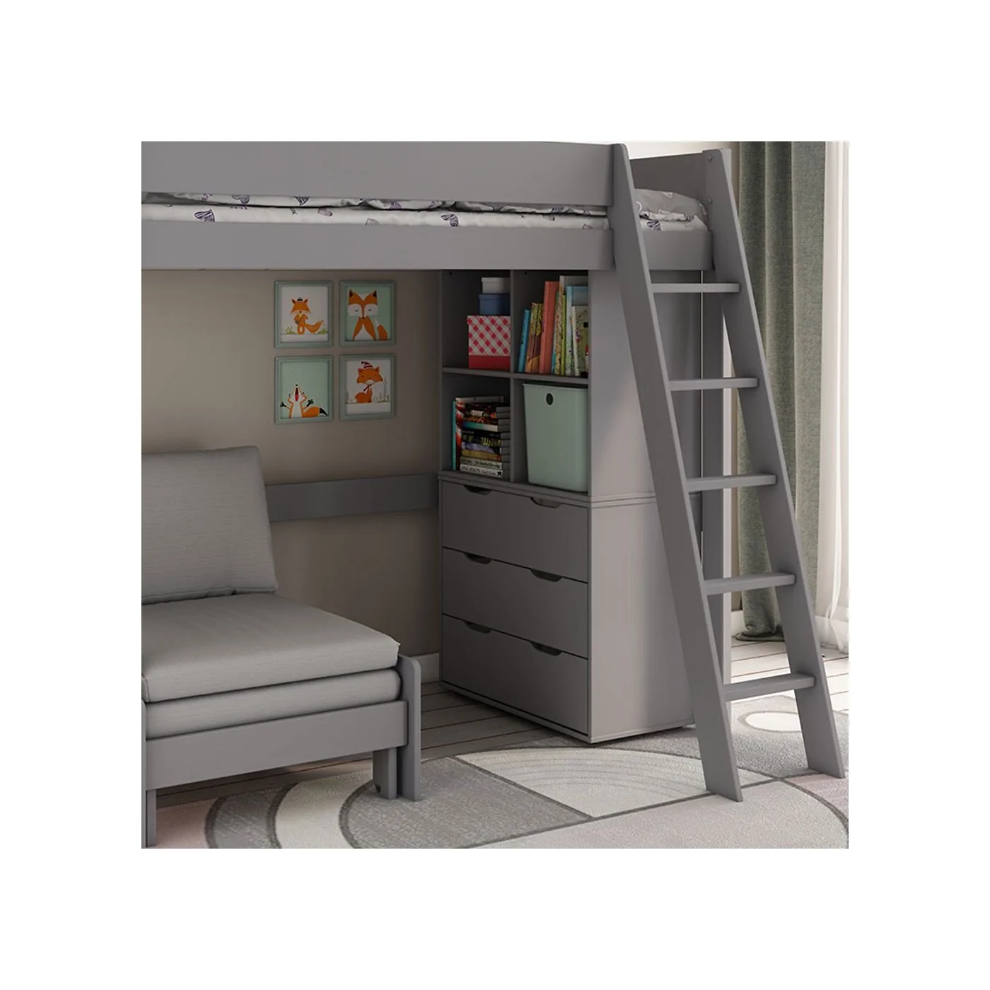 Kids Avenue Estella High Sleeper Bed with Sofa Bed  and Storage Drawers image 3