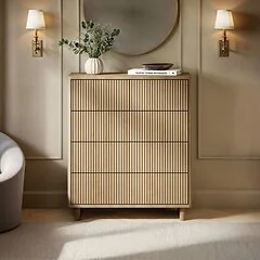 SOLACE+CO Velmor Ribbed Chest of 5 Drawers Oak