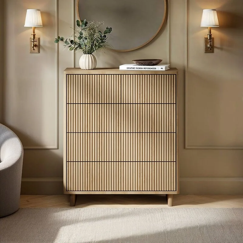 SOLACE+CO Velmor Ribbed Chest of 5 Drawers Oak