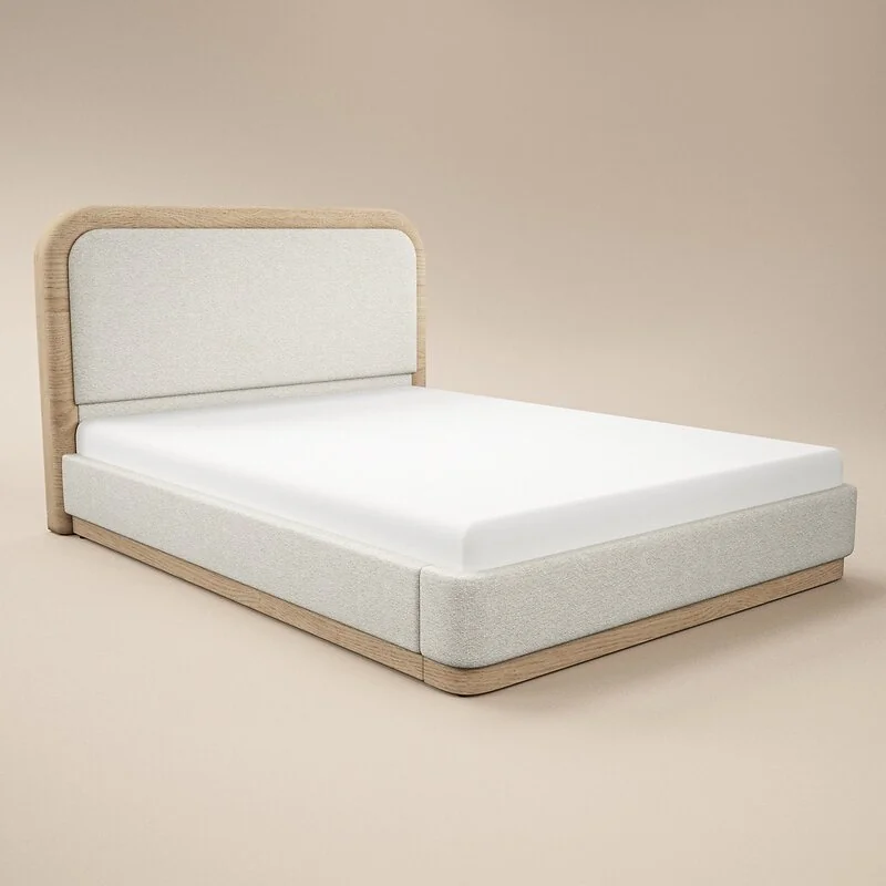 SOLACE+CO Gabriela Wooden Bed Cream Chenille image 3