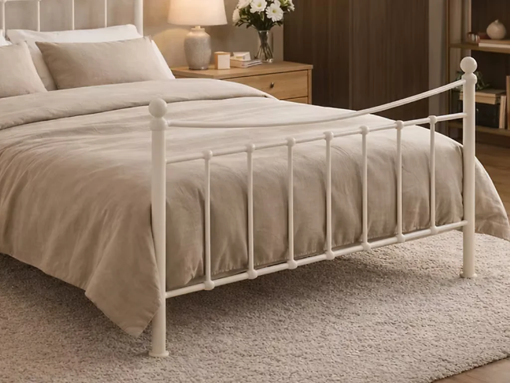Traditional metal bed frame with high headboard