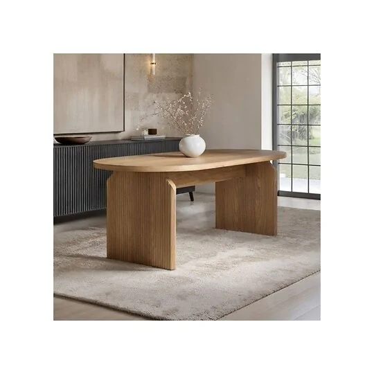 SOLACE+CO Varm Wood Effect Ribbed Oval Dining Table