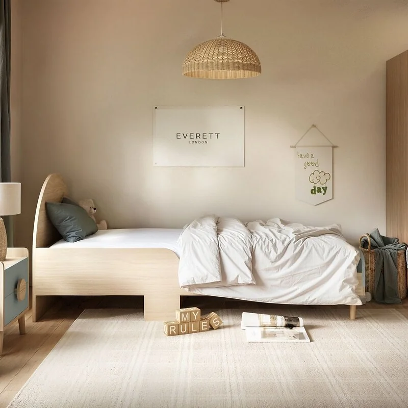 Flair Noah Single Curved Headboard Bed Sage Green and Oak image 2