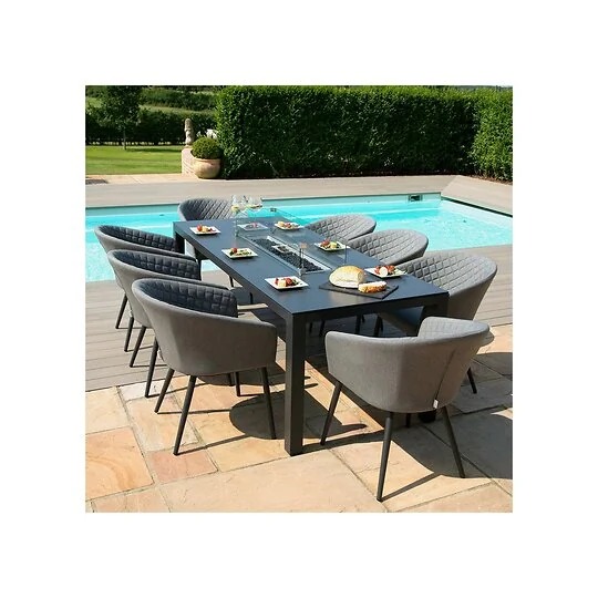 Maze Rattan Ambition 8 Seat Rectangular Fire Pit Dining Set with Free Winter Cover