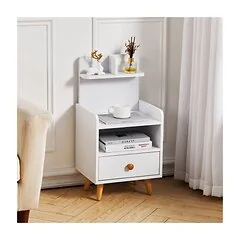 Living & Home Wooden Bedside Table with Shelf