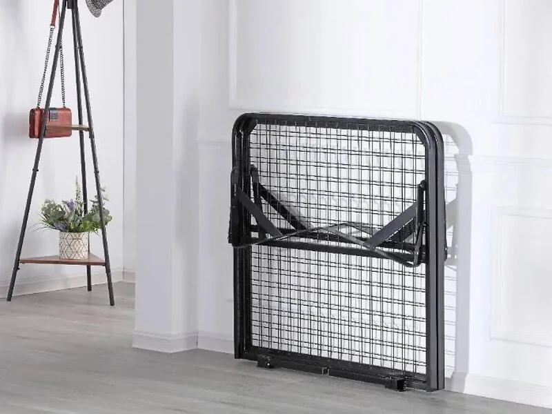 Folded skid bed frame compact storage black metal foldable design
