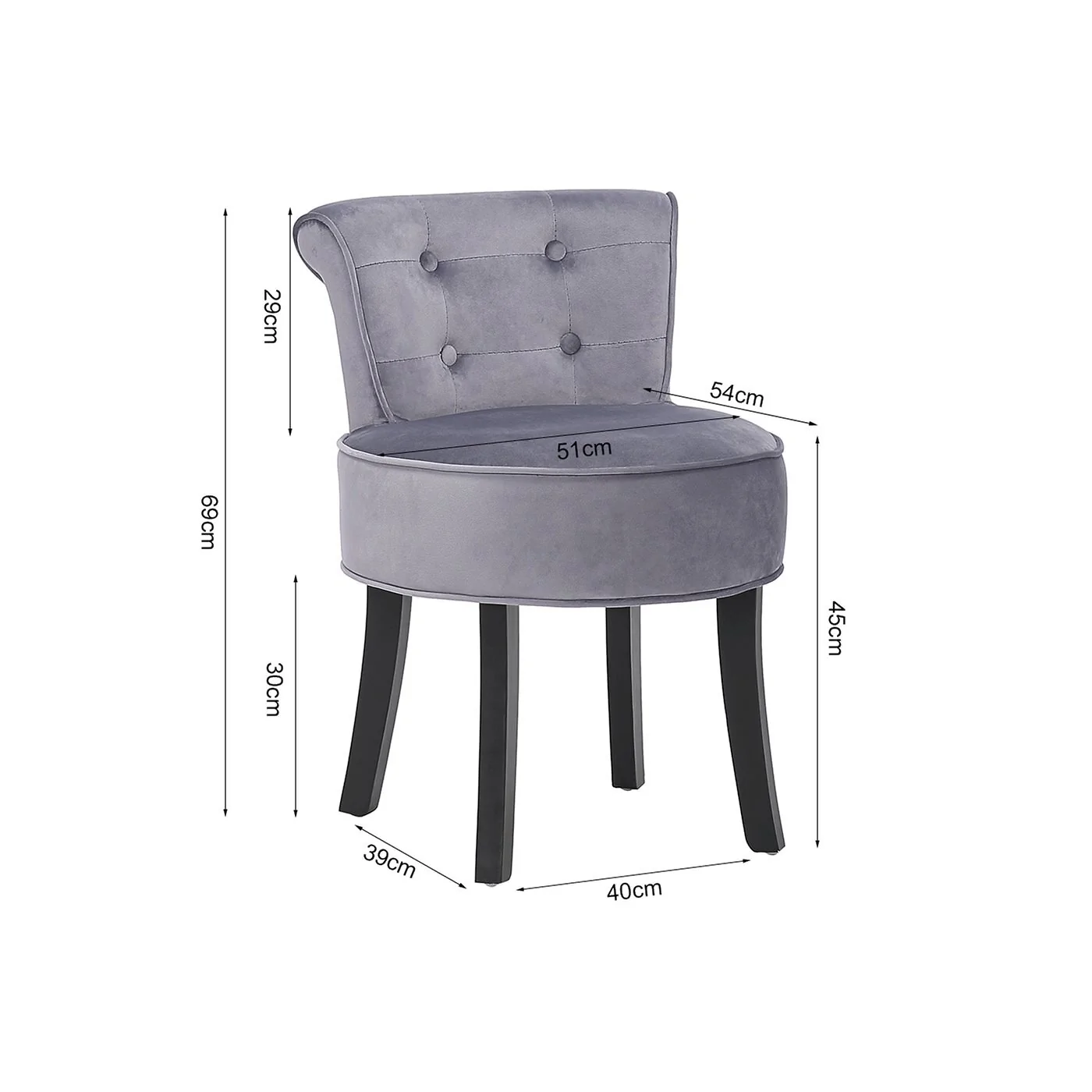 Living & Home Velvet Vanity Stool with Thick Cushion image 6