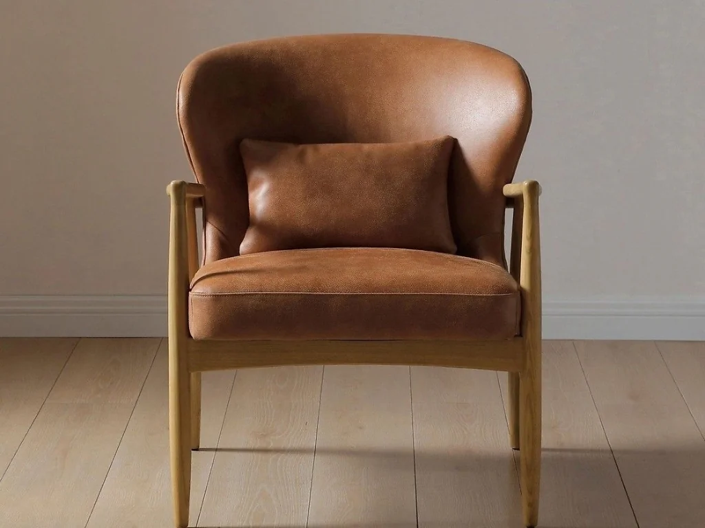 Kyoto Milo accent chair with an ash wood spindle frame  curved winged backrest and removable bolster cushion.