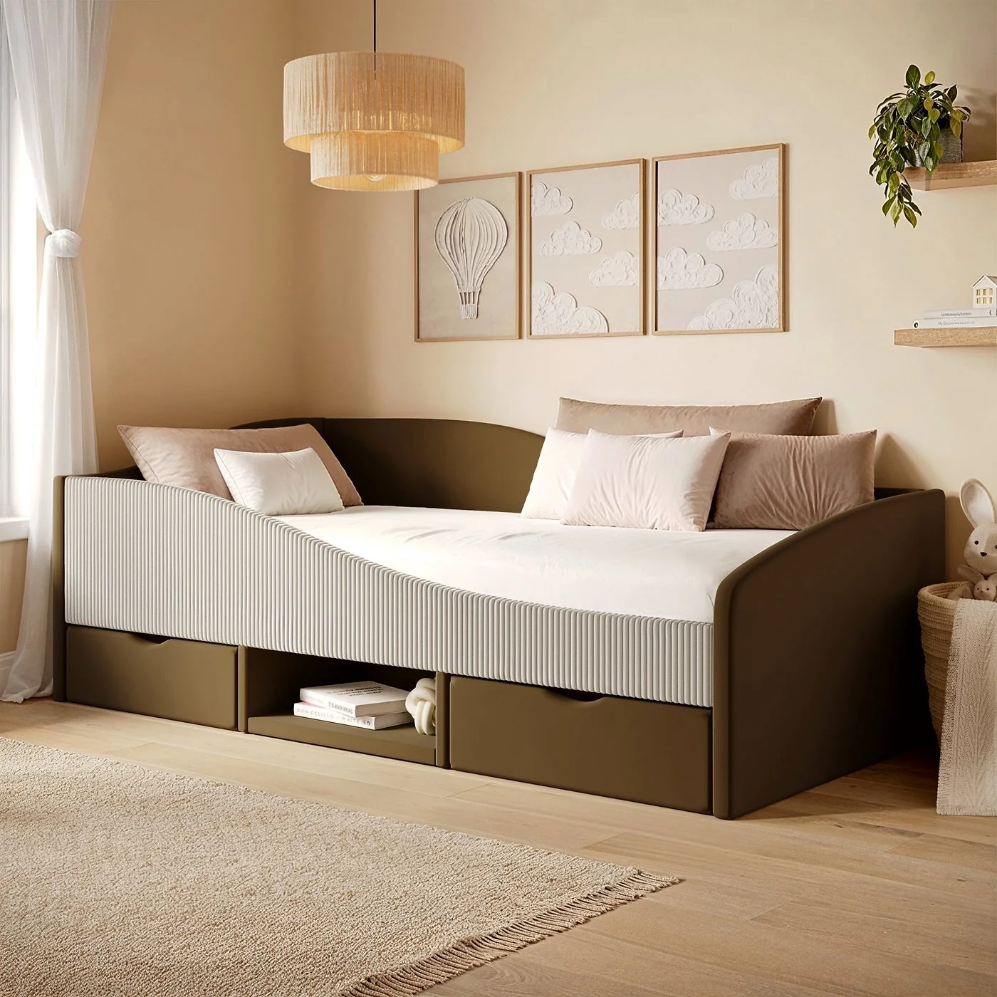 Flair Aubrey Storage Low Sleeper Bed Brown Velvet & Beige Cord