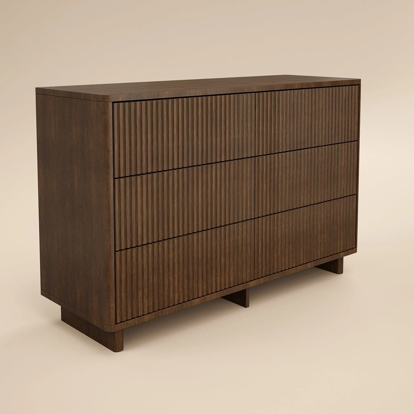 SOLACE+CO Velmor Ribbed Chest of 6 Drawers Walnut image 6