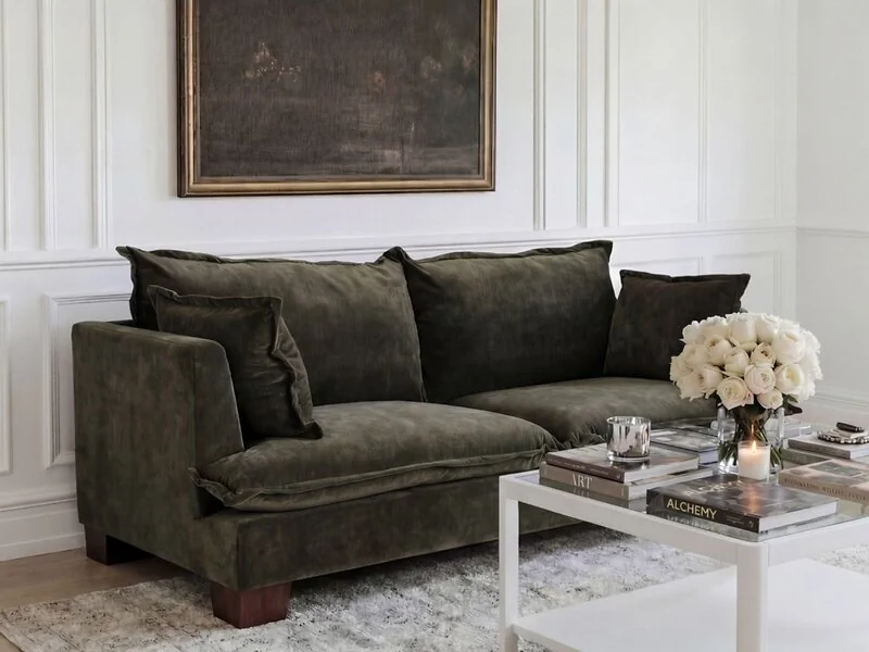 Suffolk olive green chenille 3 seater sofa