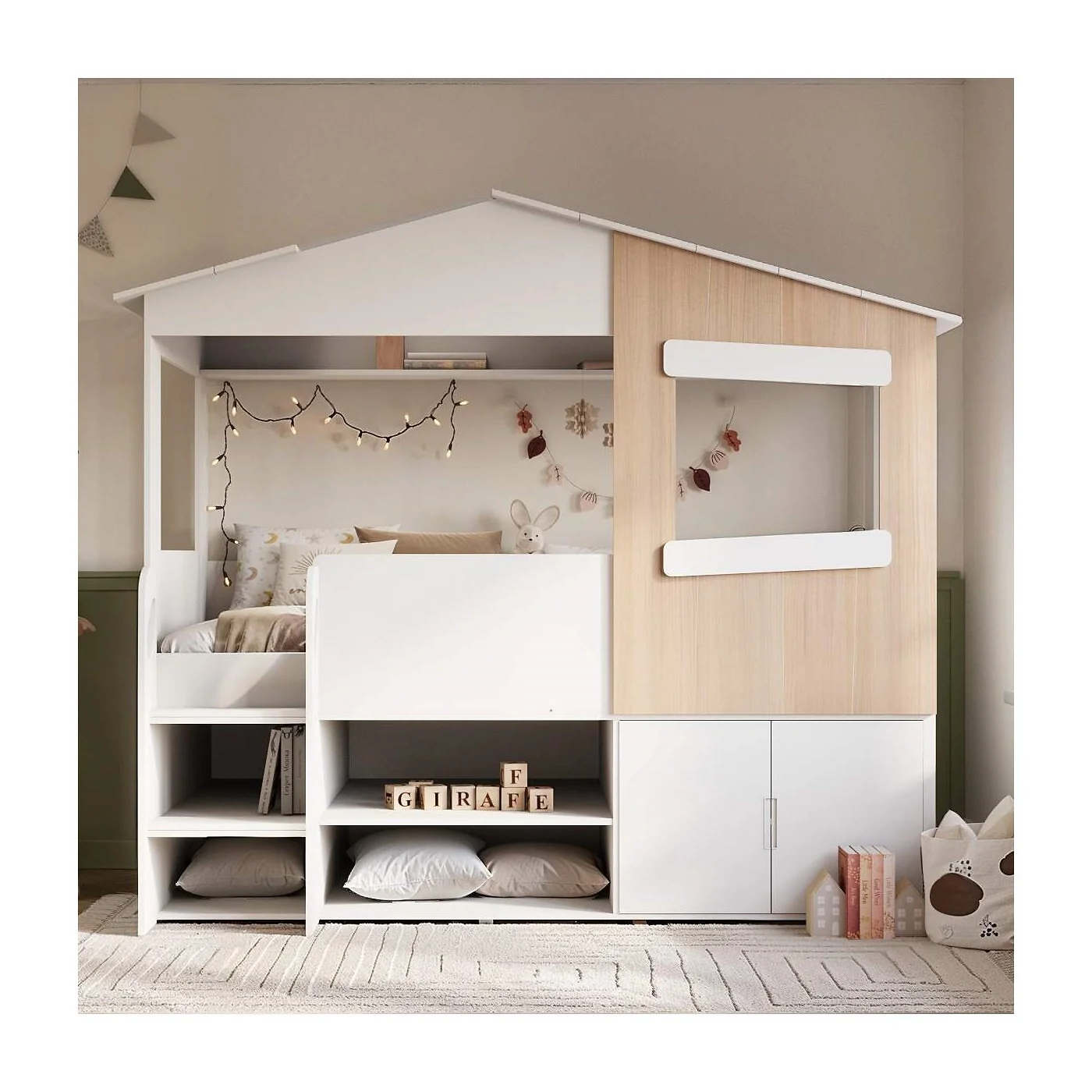Flair Dreamland House Bed With Storage White and Oak image 2