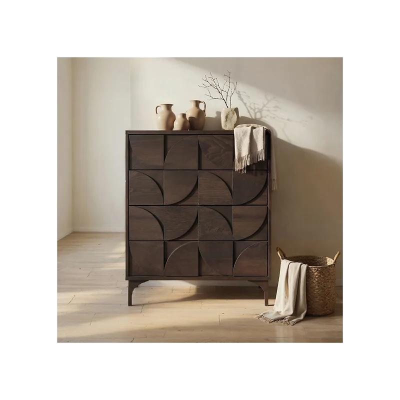SOLACE+CO Leon Geometric Chest of Drawers Walnut