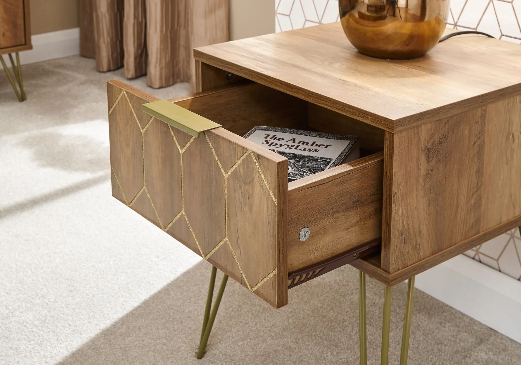 Mid century lamp table with drawer