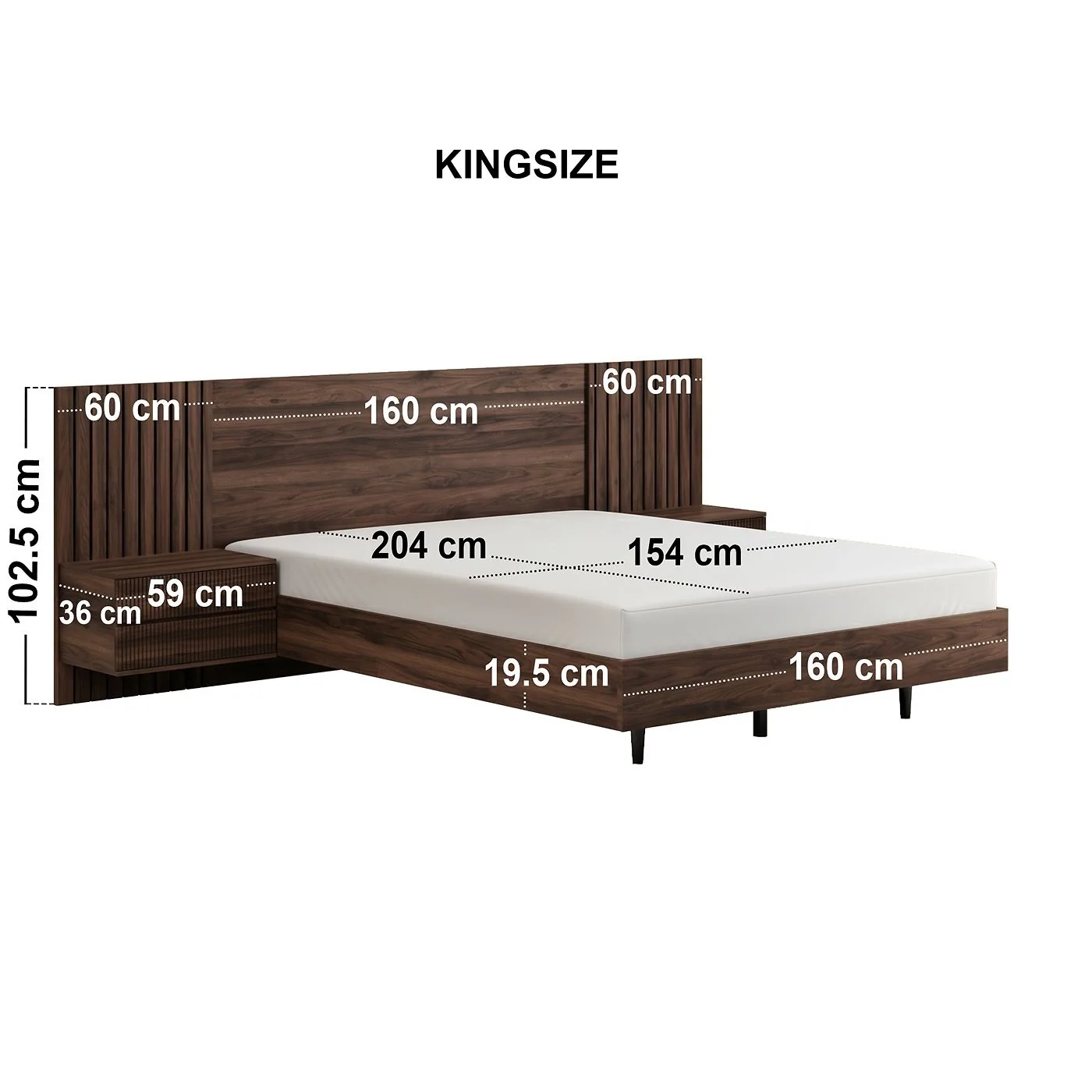 SOLACE+CO Tatum Hotel Bed Frame with Bedside Tables Walnut image 6