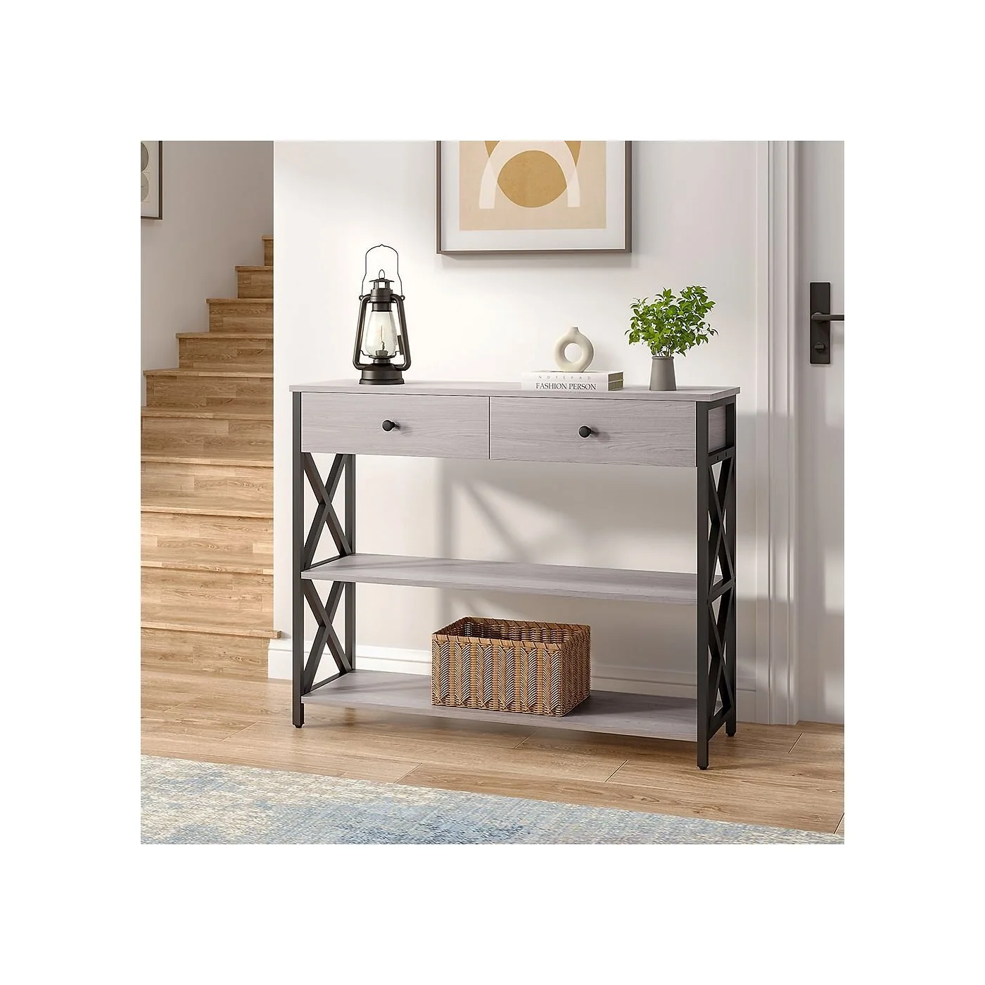 Living & Home Narrow Wooden Console Table with Drawers