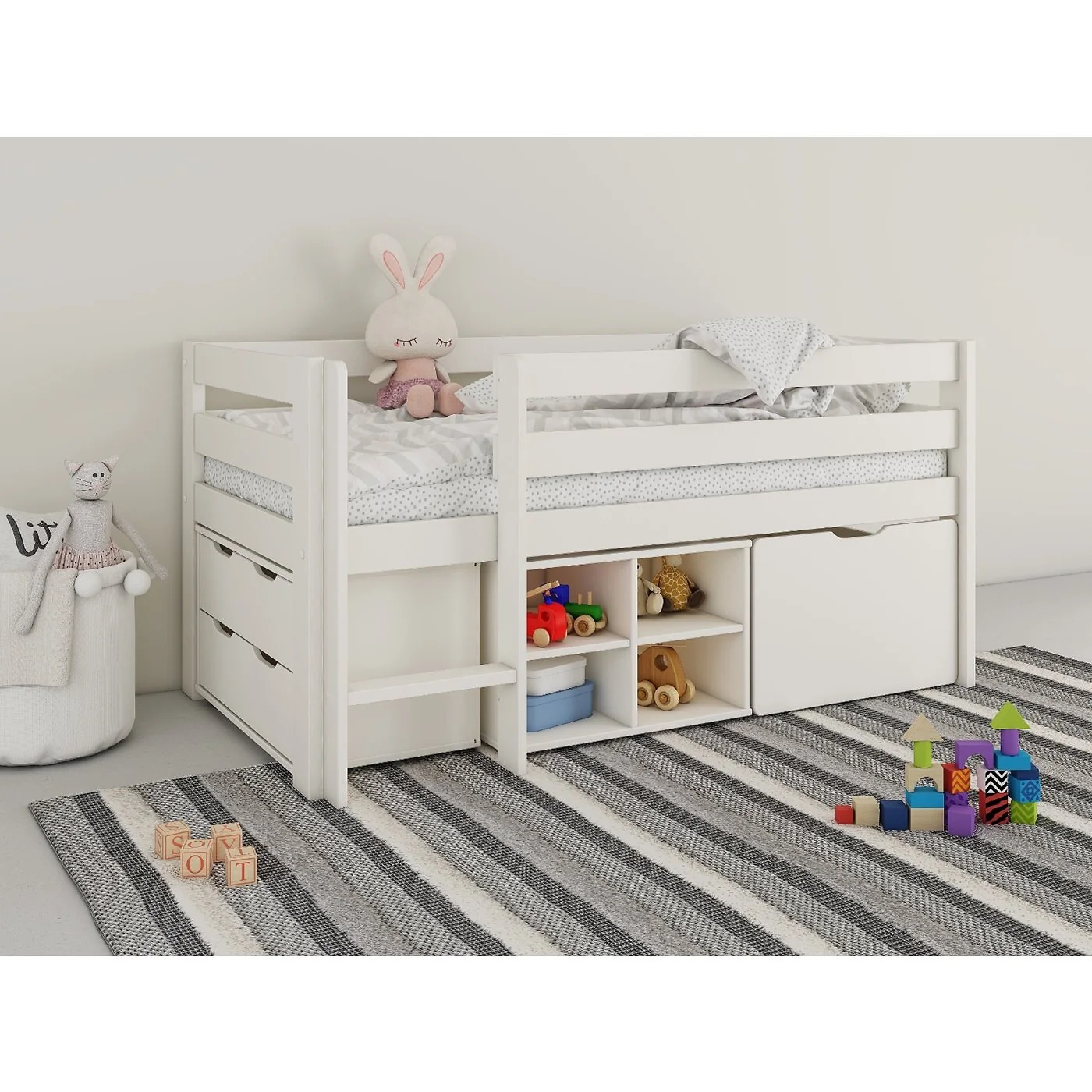 Noomi Solid Wood Shorty Mid Sleeper Bed With Storage White