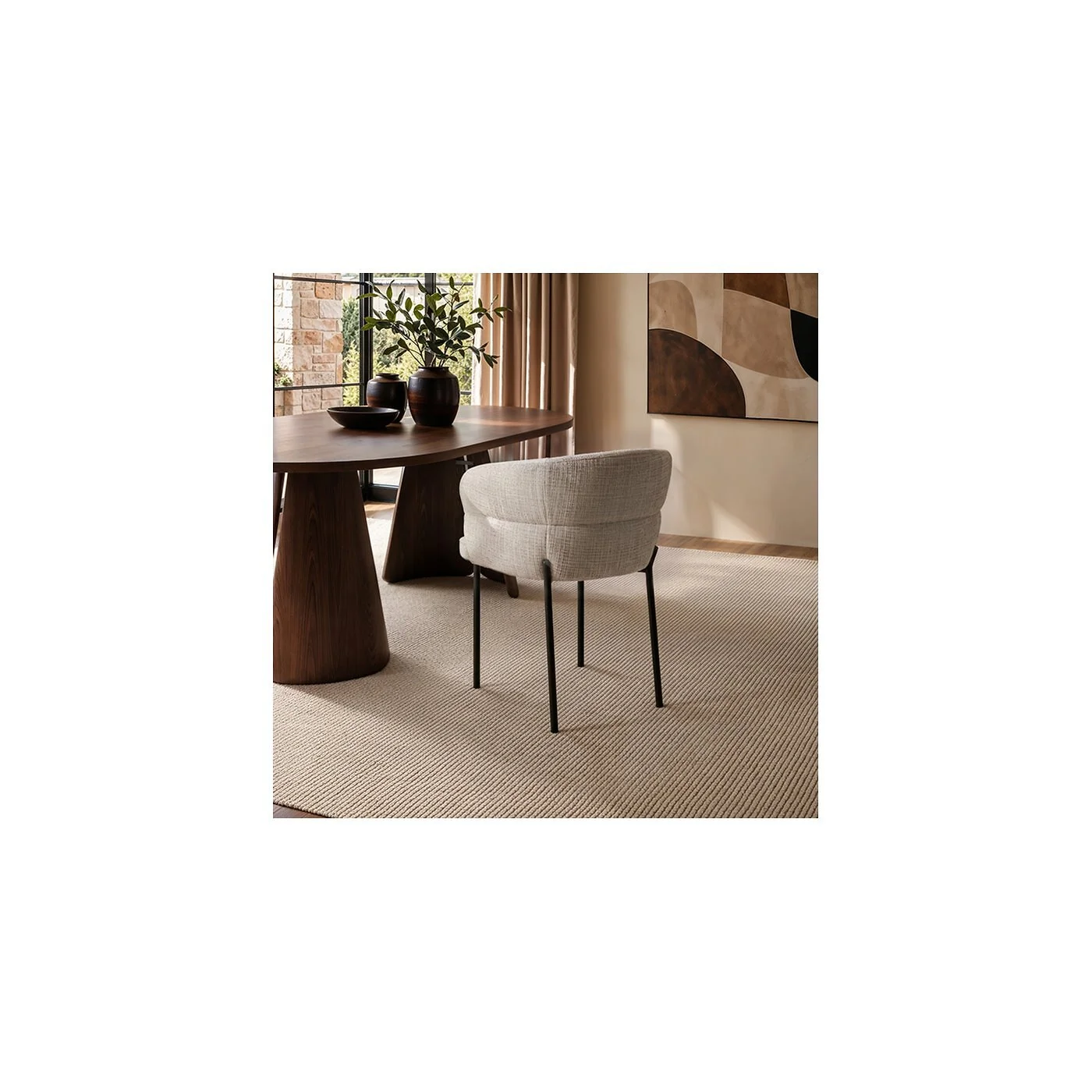 SOLACE+CO Elise Set of 2 Curved Back Chenille Dining Chairs Light Brown image 3