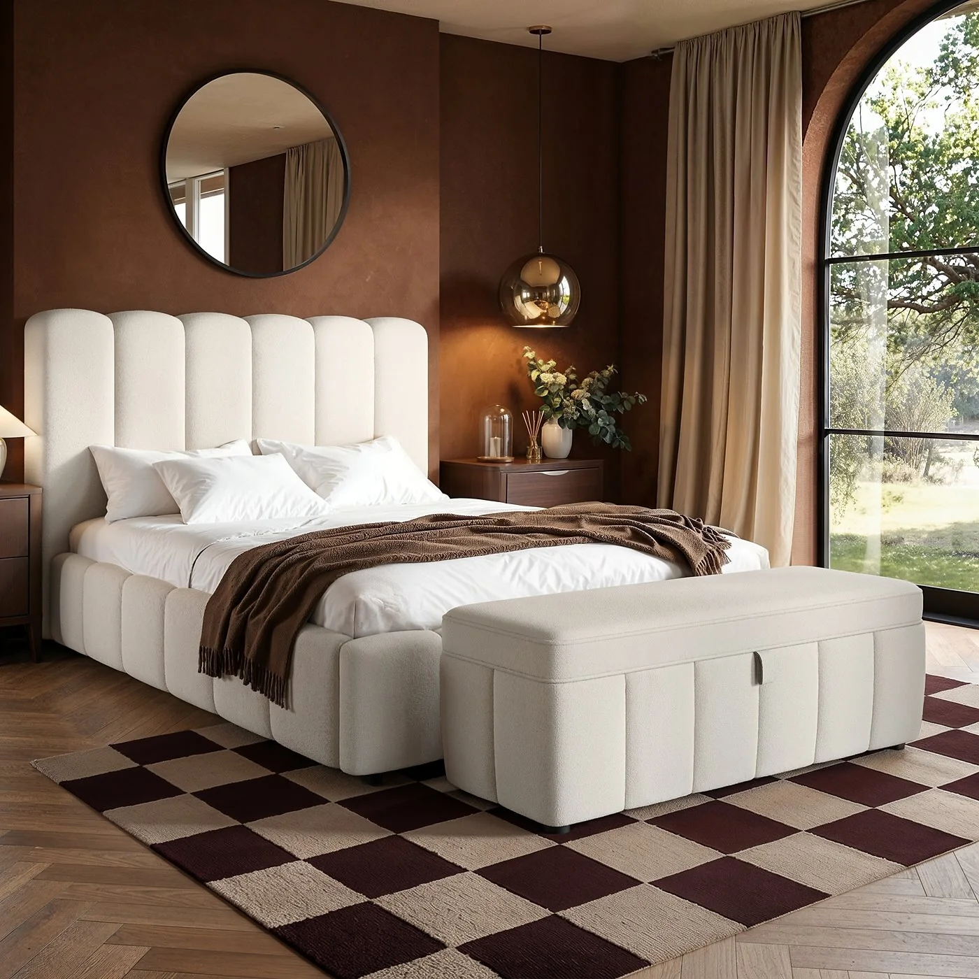 Solace+Co Emilie Ribbed Ottoman Bed Cream Boucle image 5