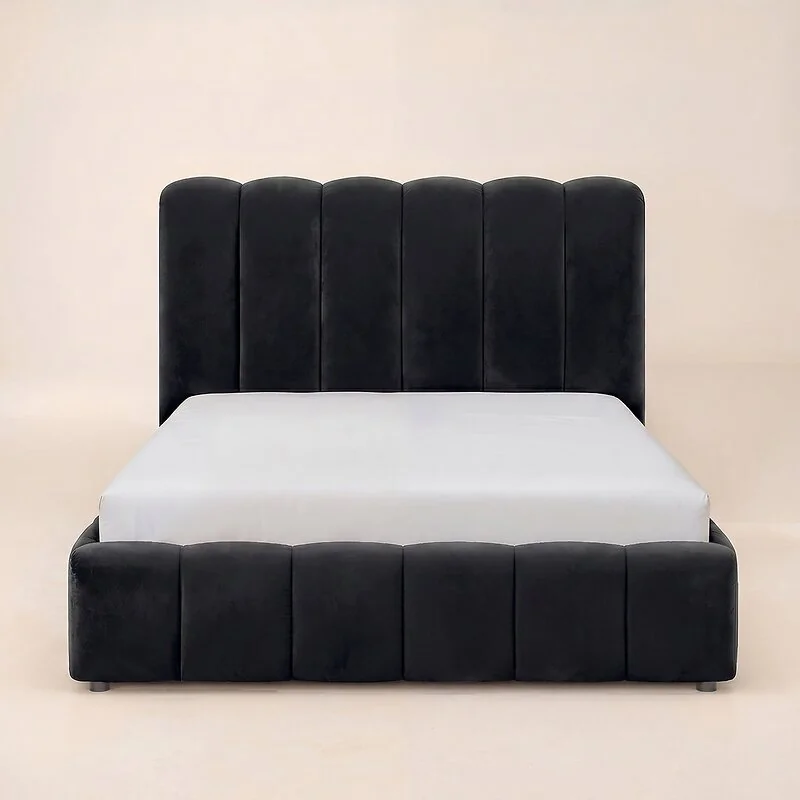 SOLACE+CO Emilie Ribbed Ottoman Bed Black Velvet image 8