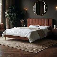 SOLACE+CO Isabela Burnt Orange Chenille Upholstered Bed with Chevron Headboard