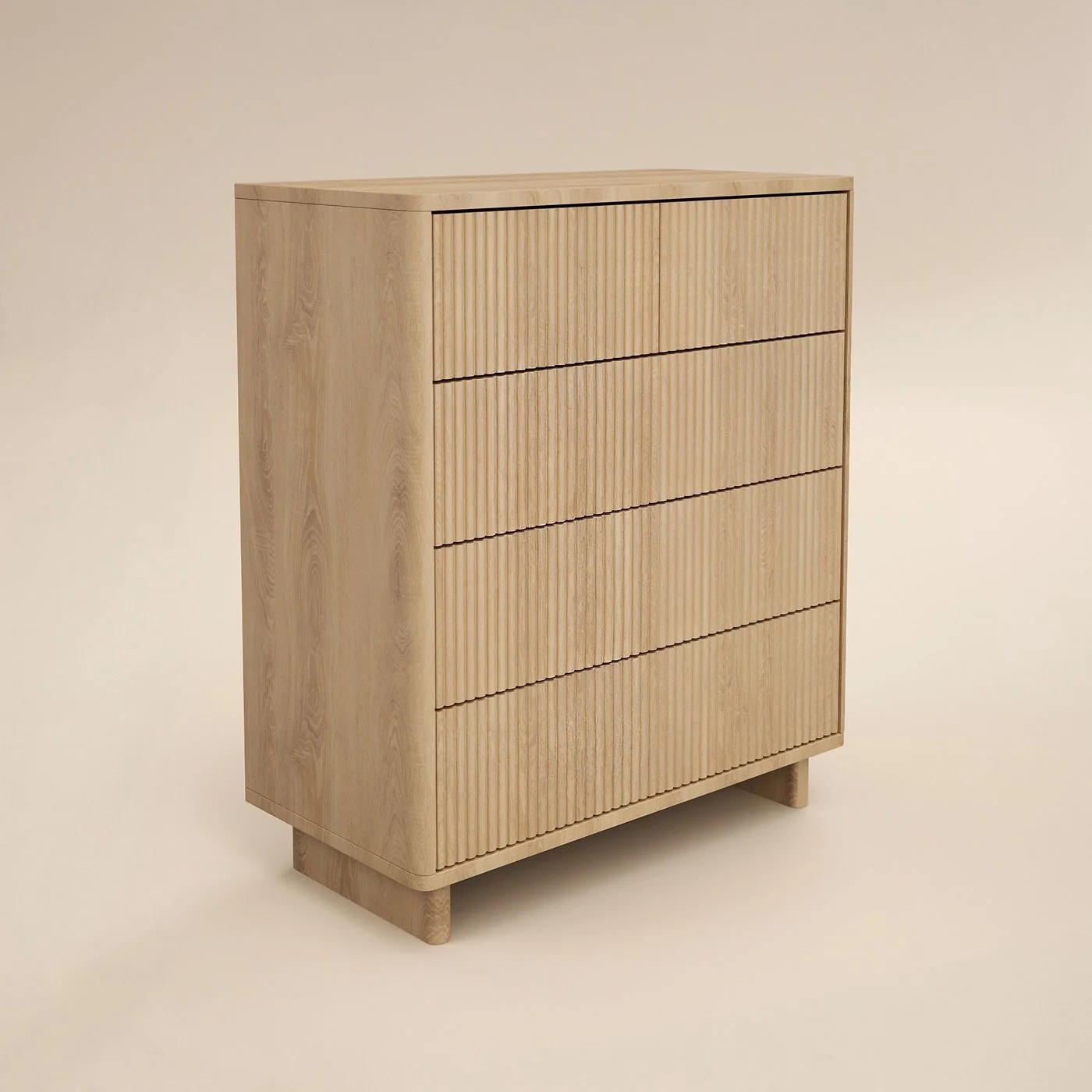 SOLACE+CO Velmor Ribbed Chest of 5 Drawers Oak image 4