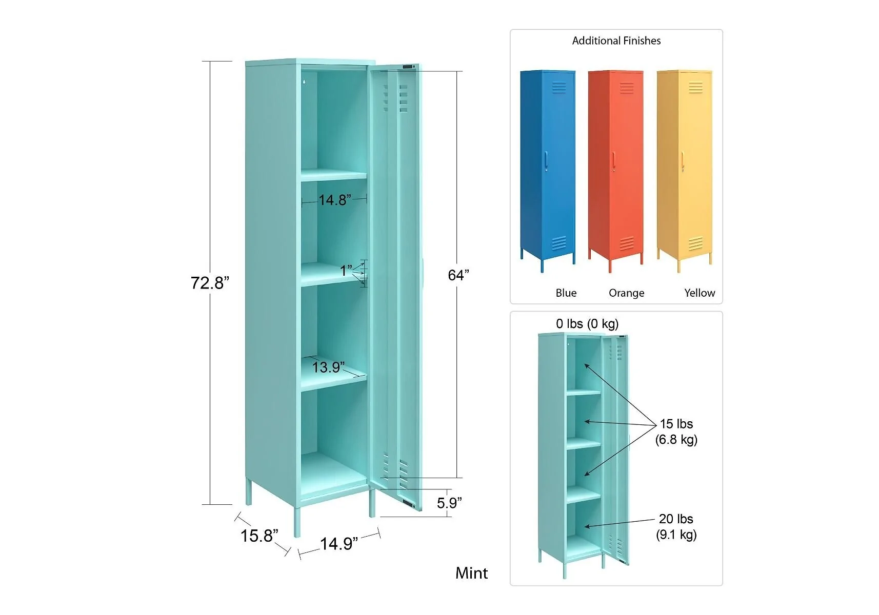 Novogratz Cache Single Metal Locker Storage Cabinet – view 2
