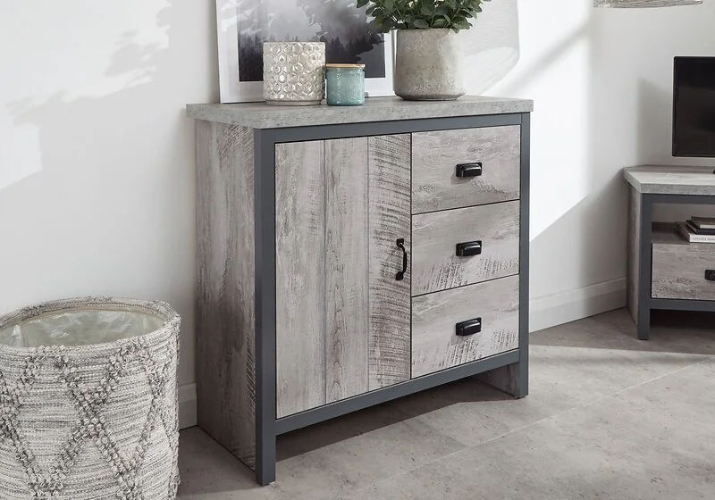 GFW Boston industrial storage unit with black metal handles