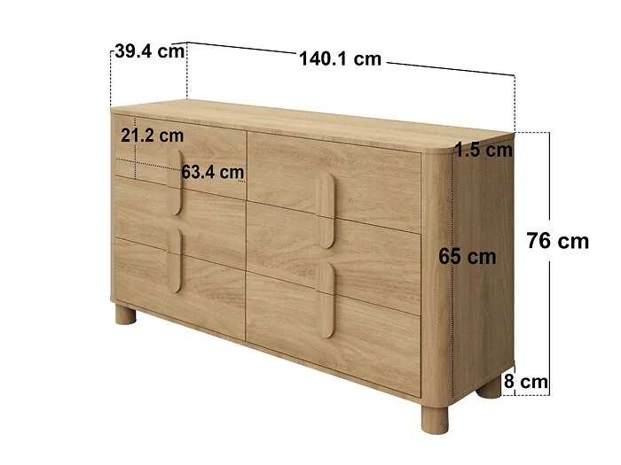 Dimensions diagram: SOLACE+CO Remington 6 Drawer Wide Chest of Drawers