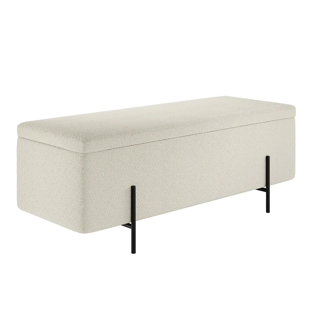 LPD Lola Storage Ottoman Bench Ivory Boucle Matte Black view 3