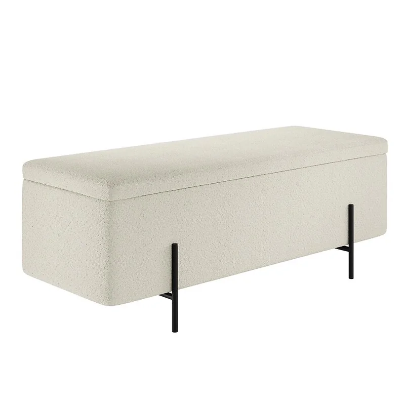 LPD Lola Storage Ottoman Bench Ivory Boucle Matte Black view 3