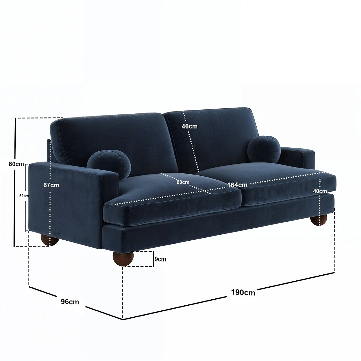 SOLACE+CO Addison 3 Seater Sofa Blue Velvet