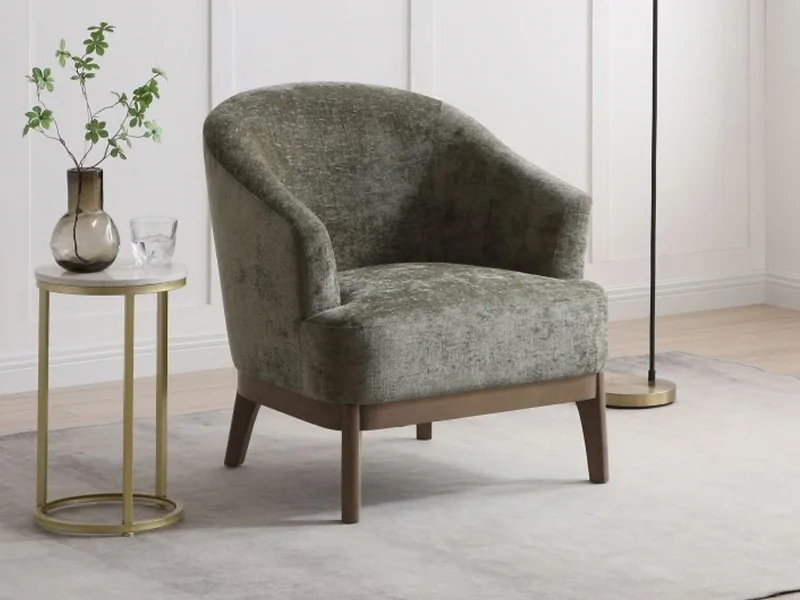 Kyoto Ella curved tub chair with rounded arms  wooden plinth and tapered legs
