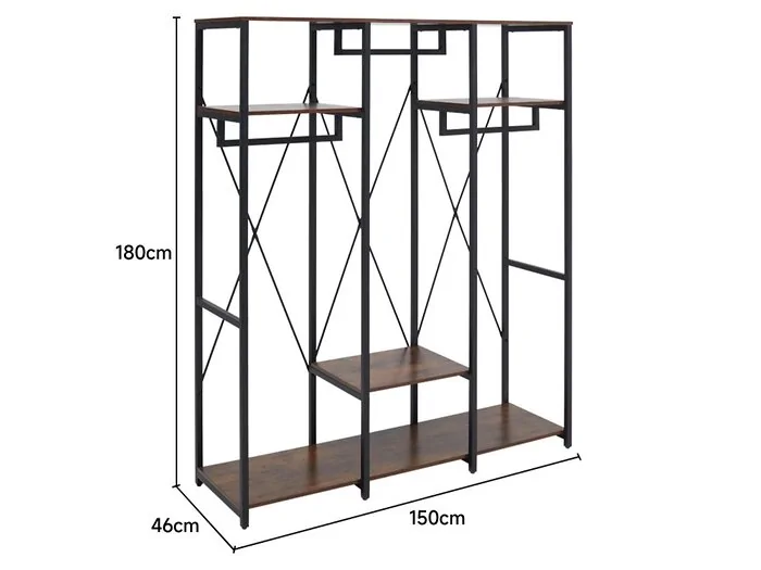 Dimensions diagram: Living & Home Freestanding Clothes Rack with Storage Shelves