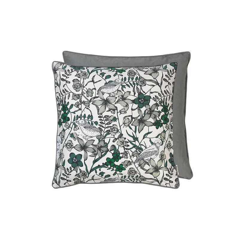 Cozy Living Floral Bird Print Cotton Cushion Cover - Dove