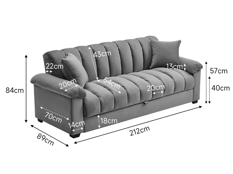 Grey fabric sleeper sofa bed with channel design and cushions modern convertible sofa - cutout